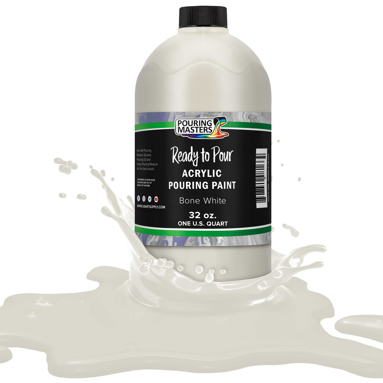 Pouring Masters Bone White Ready to Pour Acrylic Pouring Paint - Premium 32-Ounce Pre-Mixed Fluid Acrylic Paint - Fluid Art Supplies for Canvas, Wood, Paper, Tile & Rocks